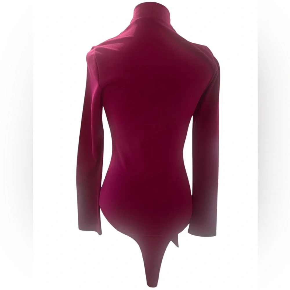 Magenta neck tie, Bow,peep hole neck, long sleeve body suit,Large - Picture 3 of 9